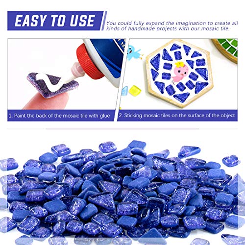 Swpeet 1 Pound Sapphire Blue Shine Crystal Series Mosaic Tiles Assortment Kit, Square and Triangle Genuine Mosaic Tiles Glitter Crystal Mosaic Perfect for Home Decoration Crafts - Mosaic Tiles X
