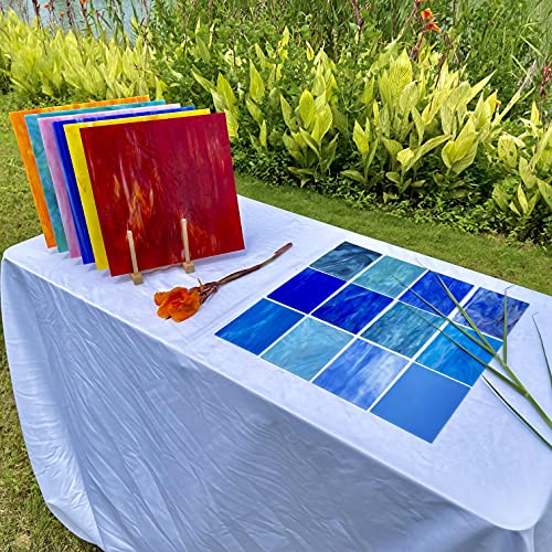 Unicoshape 12 Sheets Stained Glass Sheets Pack, 6" X 4" Cathedral Glass, Art Glass, Mosaic Glass Tiles for Crafts, (Mixed Blue)