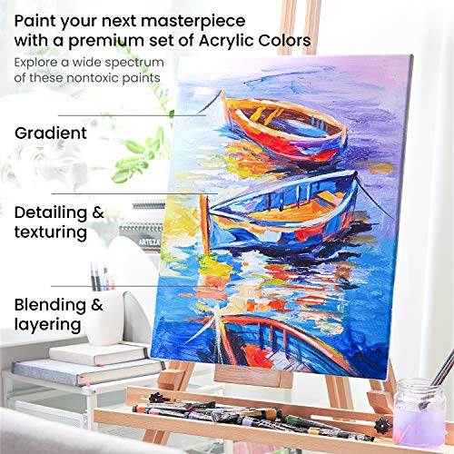 Arteza Acrylic Paint, Set of 60 Colors, 0.74 oz/22 ml Tubes, Art Paint includes 5 Metallic Colors, Rich Pigments, Non-Fading, Non-Toxic Paints for Artist & Hobby Painters, Art Supplies for Painting