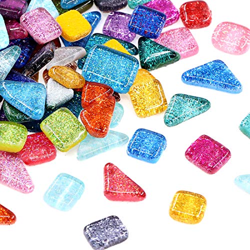 Swpeet 1 Pound Mixed Colors Shine Crystal Series Mosaic Tiles Assortment Kit, Square and Triangle Genuine Mosaic Tiles Glitter Crystal Mosaic Perfect for Home Decoration Crafts - Mosaic Tiles C