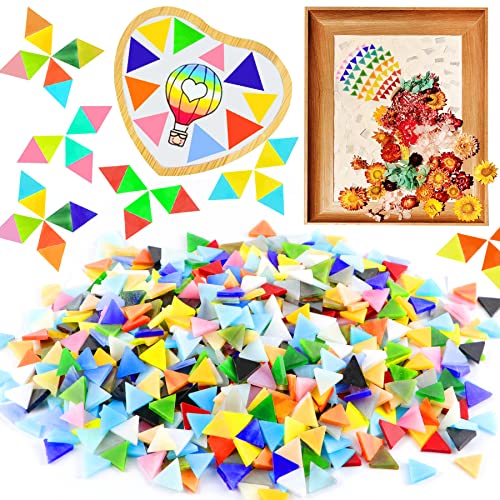 1000 Pieces Mixed Color Mosaic Tiles Mosaic Glass Pieces for Home Decoration or DIY Crafts, Triangle (Triangle,1.5 by 1.5 cm)