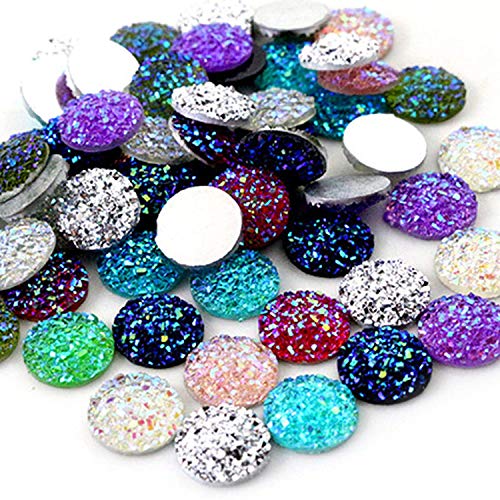 100 Mix Color 12mm Round Flat Back Resin Cabochon Cameo Faux Druzy Cabochons Mermaid Deco for Jewelry Making Setting Bezel Tray Pendant Charms (M248)