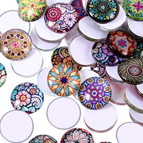 JOVITEC 200 Pieces 12 mm Mixed Color Flower Pattern Mosaic Printed Glass Half Round Crafts Glass Mosaic for Jewelry Making