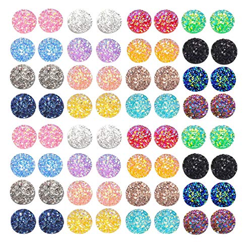 100 Mix Color 12mm Round Flat Back Resin Cabochon Cameo Faux Druzy Cabochons Mermaid Deco for Jewelry Making Setting Bezel Tray Pendant Charms (M248)