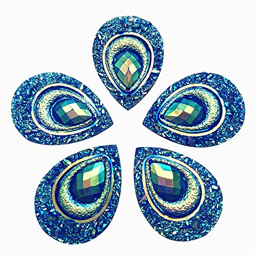 Sparkly Buttons Drop AB Color Sew On Crafts Rhinestones Flatback Beads Sewing for Costume Wedding Dress Decorations 18x25mm 50pcs (Blue)
