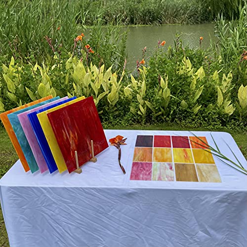 Unicoshape 12 Sheets Stained Glass Sheets Pack, 6" X 4" Cathedral Glass, Art Glass, Mosaic Glass Tiles for Crafts, (Red and Yellow Mixed)