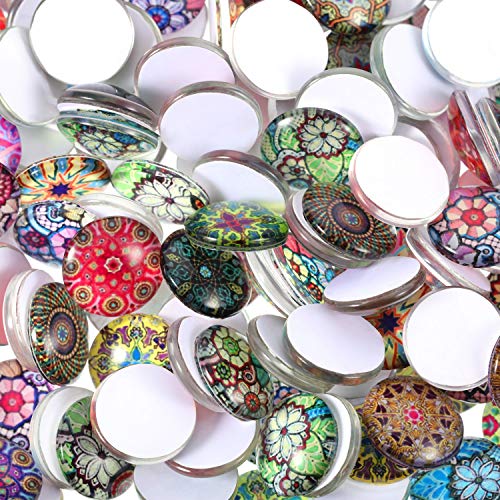 JOVITEC 200 Pieces 12 mm Mixed Color Flower Pattern Mosaic Printed Glass Half Round Crafts Glass Mosaic for Jewelry Making