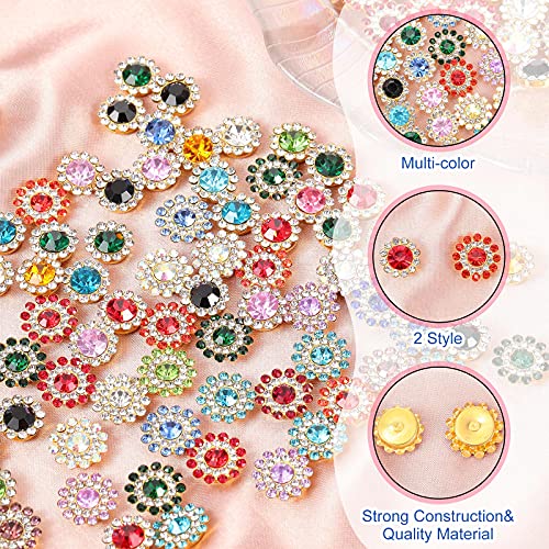 200 Pieces Flatback Rhinestones 12 mm 14 mm Flower Shape Claw Cup Sew on Rhinestone Buttons Crystal Glass Flower Multicolor Jeweled Buttons for Crafts Clothes Jewelry Making(0.6inch)