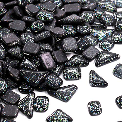Swpeet 1 Pound Black Shine Crystal Series Mosaic Tiles Assortment Kit, Square and Triangle Genuine Mosaic Tiles Glitter Crystal Mosaic Perfect for Home Decoration Crafts