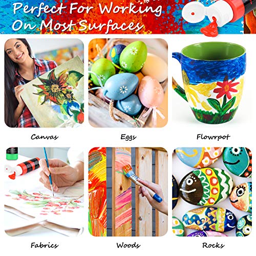 Caliart Acrylic Paint Set With 12 Brushes, 24 Colors (59ml, 2oz) Art Craft Paints for Artists Kids Students Beginners & Painters, Canvas Halloween Pumpkin Ceramic Wood Rock Painting Art Supplies Kit