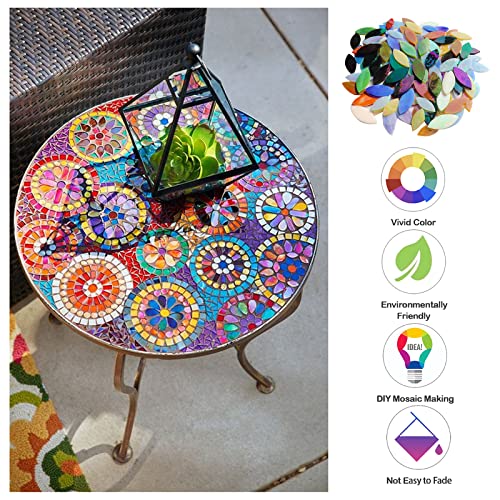LITMIND 120 Pieces Leaf Iridescent Glass Mosaic Tiles for Crafts, Precut Rainbow Stained Glass Petals Kit, Mosaic Making Supplies, Stained Glass Craft Flowers Leaves