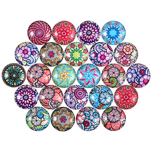 JOVITEC 200 Pieces 12 mm Mixed Color Flower Pattern Mosaic Printed Glass Half Round Crafts Glass Mosaic for Jewelry Making