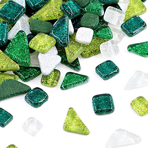 Swpeet 1 Pound Mixed Colors Shine Crystal Series Mosaic Tiles Assortment Kit, Square and Triangle Genuine Mosaic Tiles Glitter Crystal Mosaic Perfect for Home Decoration Crafts - Mosaic Tiles J