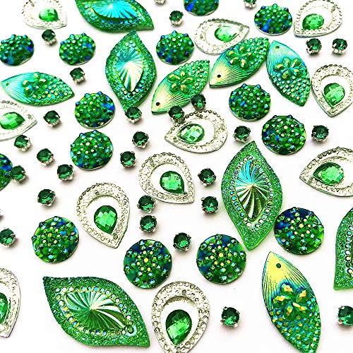 succi shan 180PCS Mixed Shapes Stunning Green Gems Sew On Rhinestones Faceted Flatback Crystal Jewelry for DIY Crafts Decoration