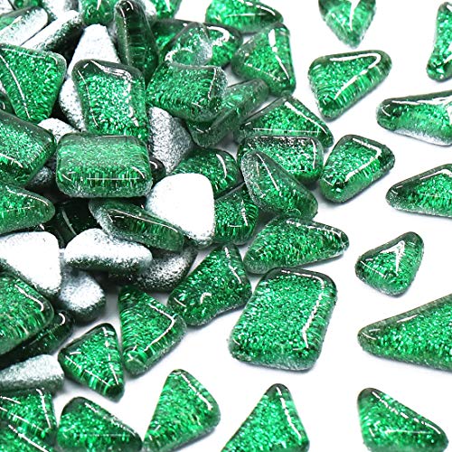 Swpeet 1 Pound Green Shine Crystal Series Mosaic Tiles Assortment Kit, Square and Triangle Genuine Mosaic Tiles Glitter Crystal Mosaic Perfect for Home Decoration Crafts