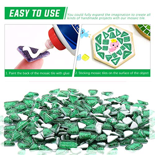 Swpeet 1 Pound Green Shine Crystal Series Mosaic Tiles Assortment Kit, Square and Triangle Genuine Mosaic Tiles Glitter Crystal Mosaic Perfect for Home Decoration Crafts