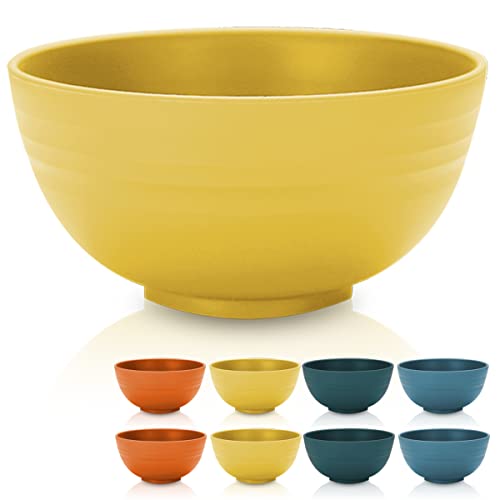 Kyraton Plastic Cereal Bowls 8 Pieces 26 oz, Unbreakable And Reusable Light Weight Bowl For Rice Noodle Soup Snack Salad Fruit BPA Free Dishwasher Safe (Gold Yellow)