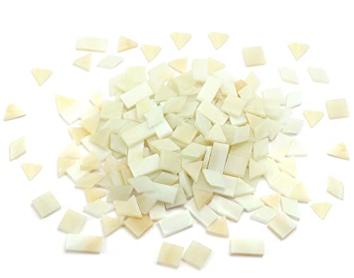 Multi-Color Options, Lanyani 200 Pieces Glass Mosaic Tiles for Crafts,4 Shapes Mixed Colorful Glass Tiles Tiffany Stained Glass Pieces for Mosaic,Cream