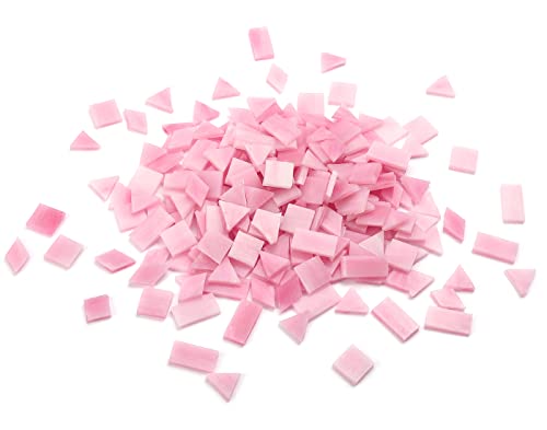 Multi-Color Options, Lanyani 200 Pieces Glass Mosaic Tiles for Crafts,4 Shapes Mixed Colorful Glass Tiles Tiffany Stained Glass Pieces for Mosaic,Pink