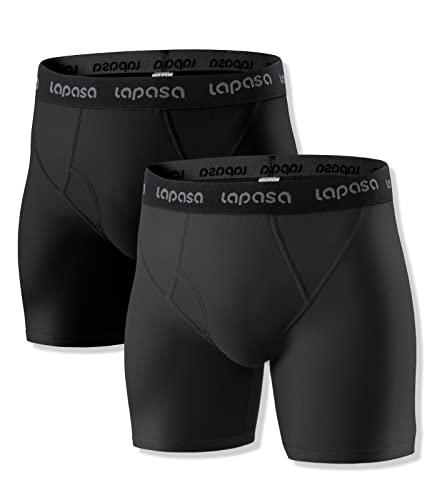 LAPASA Men's Travel Underwear Mesh Hiking Boxer Briefs Quick Dry Breathable Lightweight Outdoor Sports Backpacking 2 Pack M16 Black*1+Dark Grey*1 Medium