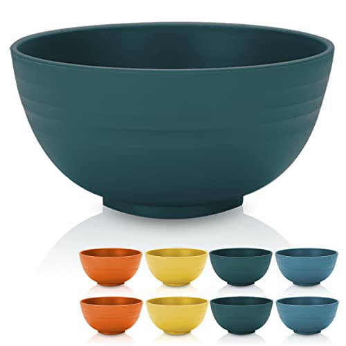 Kyraton Plastic Cereal Bowls 8 Pieces 26 oz, Unbreakable And Reusable Light Weight Bowl For Rice Noodle Soup Snack Salad Fruit BPA Free Dishwasher Safe (Dark Green)