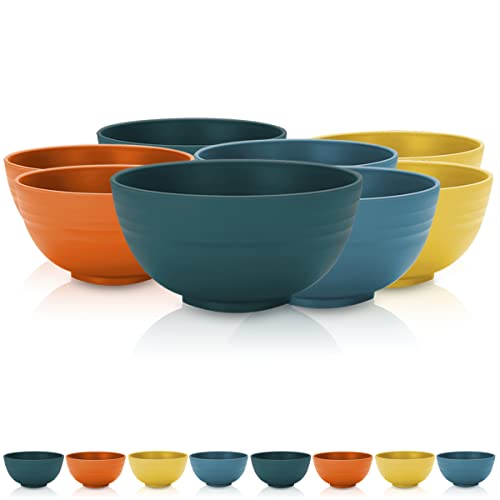 Kyraton Plastic Cereal Bowls 8 Pieces 26 oz, Unbreakable And Reusable Light Weight Bowl For Rice Noodle Soup Snack Salad Fruit BPA Free Dishwasher Safe ( Mutil Color)