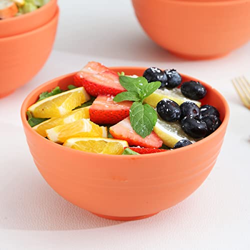 Kyraton Plastic Cereal Bowls 8 Pieces 26 oz, Unbreakable And Reusable Light Weight Bowl For Rice Noodle Soup Snack Salad Fruit BPA Free Dishwasher Safe (Orange)