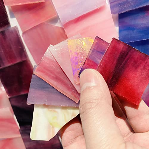 PALJOLLY Pink and Purple Glass Mosaic Tiles Stained Glass Sheets Pieces for Crafts, Stained Glass Supplies Kit for Mosaic Making, 35oz/1kgs Value Pack Pink+Purple