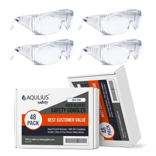 48 Pack Safety Glasses Over Eyeglasses (Anti-Fog & Scratch Resistant) Crystal Clear Eye Protection - OTG Safety Goggles