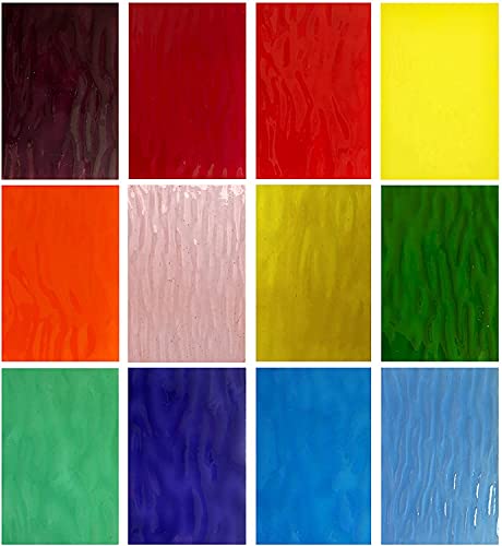 Unicoshape 12 Sheets Stained Glass Sheets Pack, 6" X 4" Cathedral Glass, Art Glass, Mosaic Glass Tiles for Crafts, (Mixed Texture)