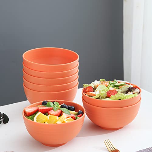 Kyraton Plastic Cereal Bowls 8 Pieces 26 oz, Unbreakable And Reusable Light Weight Bowl For Rice Noodle Soup Snack Salad Fruit BPA Free Dishwasher Safe (Orange)