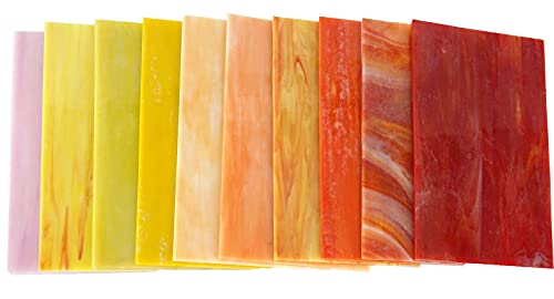Lanyani 10 Sheets Variety Stained Glass Sheets Pack, 4 x 6 inch Large Cathedral Glass Mosaic Tiles for Crafts, Mixed Fall Colors