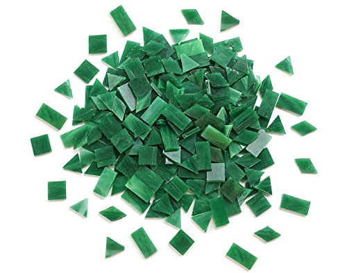 Multi-Color Options, Lanyani 200 Pieces Glass Mosaic Tiles for Crafts,4 Shapes Mixed Colorful Glass Tiles Tiffany Stained Glass Pieces for Mosaic,Pine Green