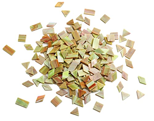 Lanyani Glass Mosaic Tiles for Art Crafts,4 Shapes Mixed Tiffany Stained Glass Pieces,200 Pieces (Green-Red)
