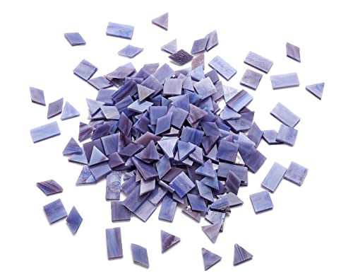 Lanyani Glass Mosaic Tiles for Art Crafts,4 Shapes Mixed Tiffany Stained Glass Pieces,200 Pieces (Grey-Purple)
