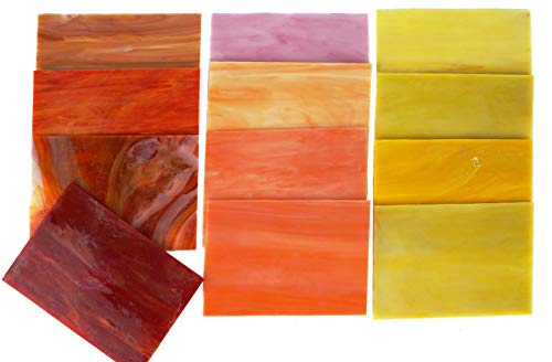 Lanyani 10 Sheets Variety Stained Glass Sheets Pack, 4 x 6 inch Large Cathedral Glass Mosaic Tiles for Crafts, Mixed Fall Colors