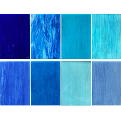 LITMIND 8 Sheets Blue Stained Glass Variety Pack, 4 x 6 inch Mosaic Tiles Glass for Crafts, Art Glass Pack, Mixed Colors Glass and Textures (Shades of Blue)