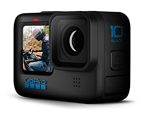 GoPro HERO10 Black (Hero 10) - Waterproof Action Camera with Front LCD and Touch Rear Screens, New GP2 Engine, 5K HD Video, 23MP Photos, Live Streaming, 64GB Extreme Pro Card and Extra Battery