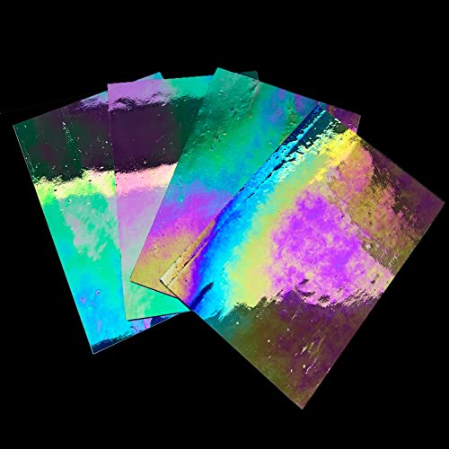 LITMIND 8 Pack Stained Glass Sheets Variety Pack, 4 x 6 inch Iridescent Glass Sheets for Beginners, Mosaic Tiles for Crafts, Art Glass Pack (Opaque/Iridescent Black & White)
