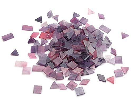 Multi-Color Options, Lanyani 200 Pieces Glass Mosaic Tiles for Crafts,4 Shapes Mixed Colorful Glass Tiles Tiffany Stained Glass Pieces for Mosaic,Purple