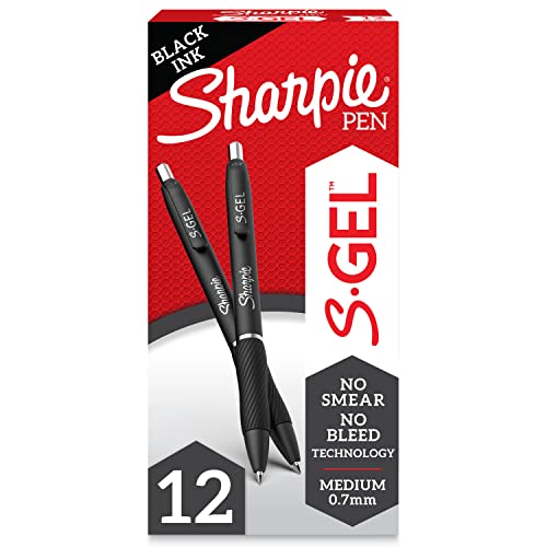 Sharpie S-Gel, Gel Pens, Medium Point (0.7mm), Black Ink Gel Pen, 12 Count (Pack of 1), Black