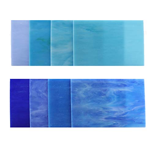 LITMIND 8 Sheets Blue Stained Glass Variety Pack, 4 x 6 inch Mosaic Tiles Glass for Crafts, Art Glass Pack, Mixed Colors Glass and Textures (Shades of Blue)