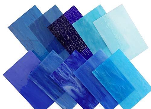Lanyani（10 Sheets）Blue Variety Stained Glass Sheets 4 x 6 inch Opal Art Glass Pack Tiffany Glass, Mixed Textures