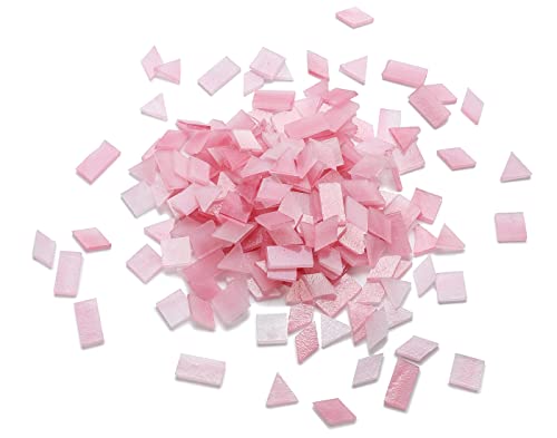 Lanyani Glass Mosaic Tiles for Art Crafts,4 Shapes Mixed Tiffany Stained Glass Pieces,200 Pieces (Dark Pink)