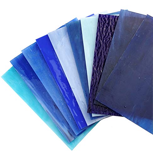 Lanyani（10 Sheets）Blue Variety Stained Glass Sheets 4 x 6 inch Opal Art Glass Pack Tiffany Glass, Mixed Textures