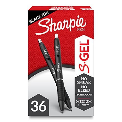 Sharpie S-Gel, Gel Pens, Medium Point (0.7mm), Black Ink Gel Pen, 36 Count