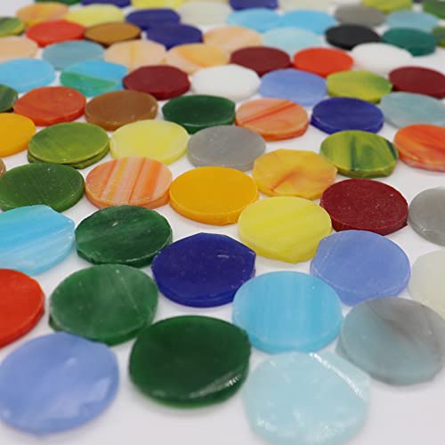 LITMIND 120 Pcs Round Stained Glass Kit, Precut Petal Glass Mosaic Tiles, Stained Glass Supplies Glass Gems Mosaic Making Supplies for DIY Crafts