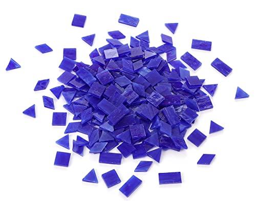 Lanyani Glass Mosaic Tiles for Art Crafts,4 Shapes Mixed Tiffany Stained Glass Pieces,200 Pieces,Square/Rectangle/Diamond/Triangle,Royal Blue