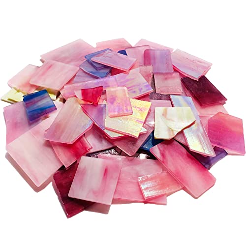 PALJOLLY Pink and Purple Glass Mosaic Tiles Stained Glass Sheets Pieces for Crafts, Stained Glass Supplies Kit for Mosaic Making, 35oz/1kgs Value Pack Pink+Purple