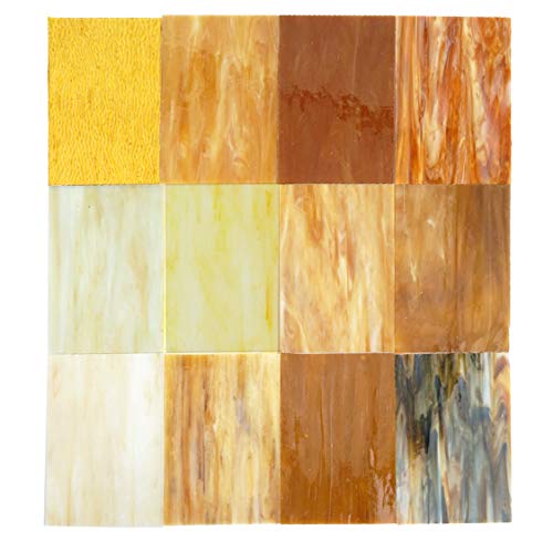 Lanyani（10 Sheets）Amber Variety Stained Glass Sheets 4 x 6 inch Opal Art Glass Pack Tiffany Glass, Mixed Textures